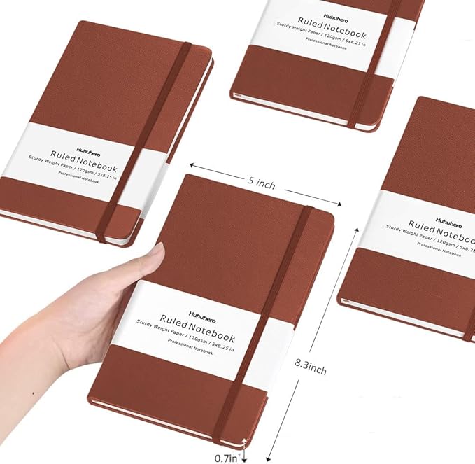 Huhuhero Notebooks Journal, Ruled Notebook, Premium Thick Paper Lined Journal, Black Hardcover Notebook for Office Home School Business Writing Note Taking Journaling, 5"×8.25" (5, Brown) - Bloomnest