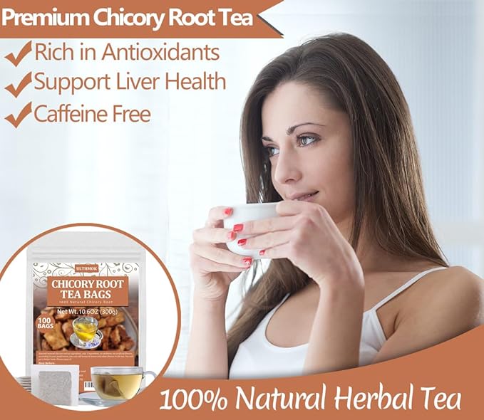 100 Premium Chicory Root Tea bags, Made with 100% Natural Chicory Root, Coffee Alternative，Support Liver Health & Rich in Antioxidants, No Additives & Caffeine Free. - Bloomnest
