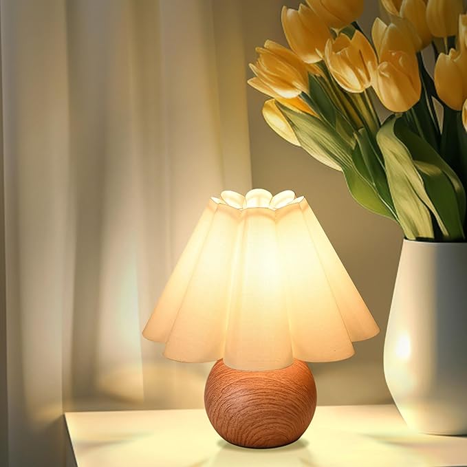 KUNJOULAM Cute Small Table Lamp, Modern Bedside Nightstand Lamp with Beige Lampshade, Metal Base for Bedroom Home Office Decor (Without Buld - Bloomnest