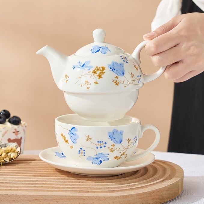 Tea for One Porcelain Teapot and Cup Set, Tea Set for One, Floral Teapot, Tea Set Gift for Women, Orchids - Bloomnest