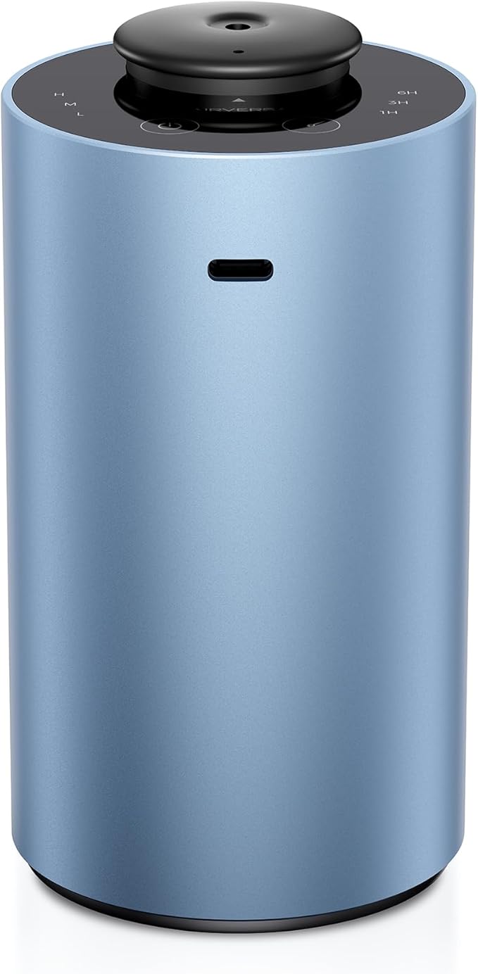 Airversa Waterless Essential Oil Diffuser for Home Aromatherapy Scent Diffusers with 3 Countdown Timer Settings or Timer-Off, 3 Mist Levels for Car Room Studio Office, ANX Premium Metal Ice Blue - Bloomnest