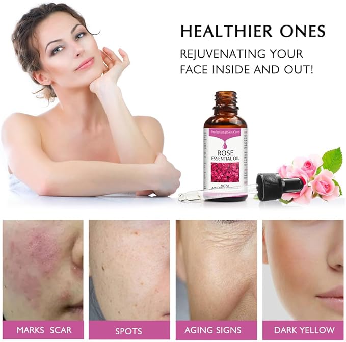 Rose Essential Oil, Face Moisturizer Oil, Face Essential Oils for Women, Rose Oil for Face, Skin Care, 1 FL.OZ (30ml) - Bloomnest