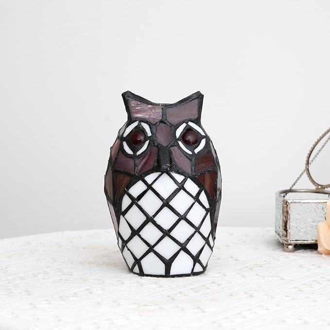 Tiffany Lamp Stained Glass lamp Small Bedside Table Lamps for Living Room Home Decor,Girls Women Birthday Halloween Christmas Thanksgiving Day Gift,Owl - Bloomnest