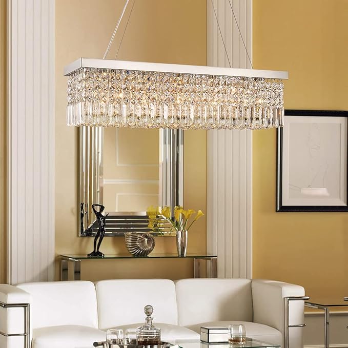 Saint Mossi 5-Lights K9 Crystal Chandelier for Dining Room, Rectangular Pendant Light Fixture for Kitchen Island, Raindrop Flush Mount Ceiling Light Fixture,H9 x W10 x L31, Chain Adjustable - Bloomnest