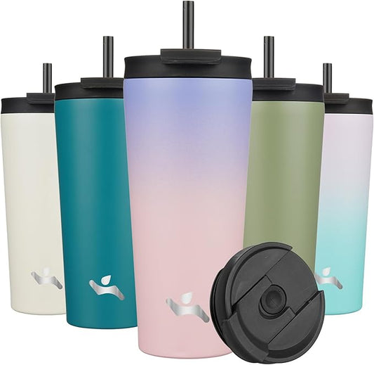 22 OZ Insulated Tumbler with Lid and 2 Straws Stainless Steel Water Bottle Vacuum Travel Mug Coffee Cup,Pastel Sunset - Bloomnest