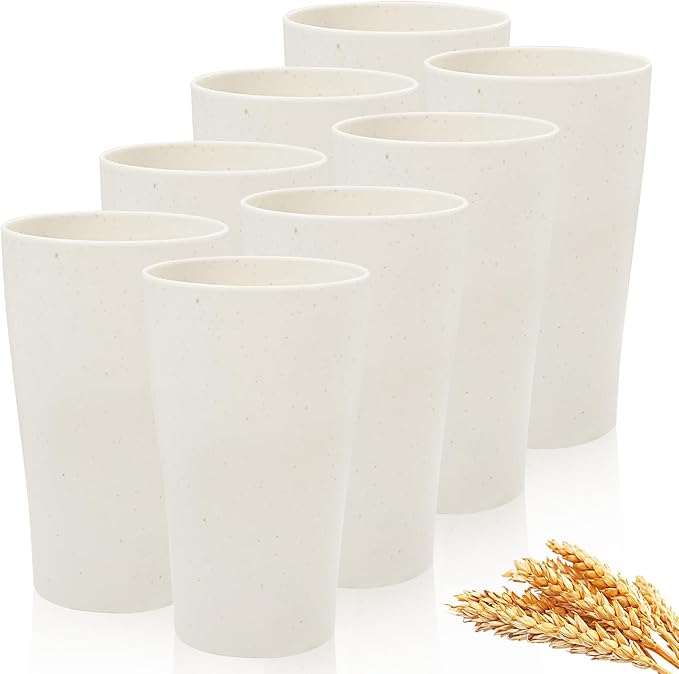 EI 8pcs Wheat Straw Cups,Beige Unbreakable Plastic Reusable Cups,Plastic Tumbler Cups for Kitchen,Dishwasher Safe Water Glasses,Drinking Glasses for Water, Coffee, Juice, Tea - Bloomnest