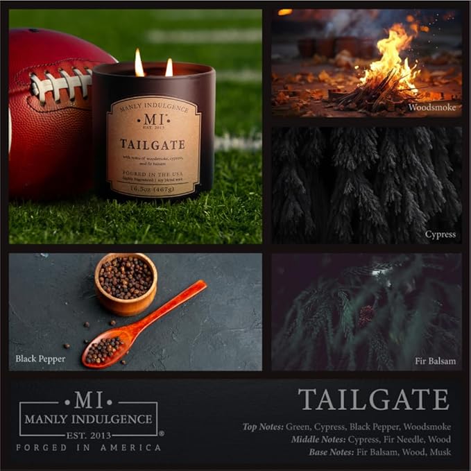 Manly Indulgence Tailgate Scented Candles for Men, 2 Wick, 16.5 oz Premium Soy Blend Wax, 60H Burn, Candles for Home Scented - Made in The USA - Bloomnest