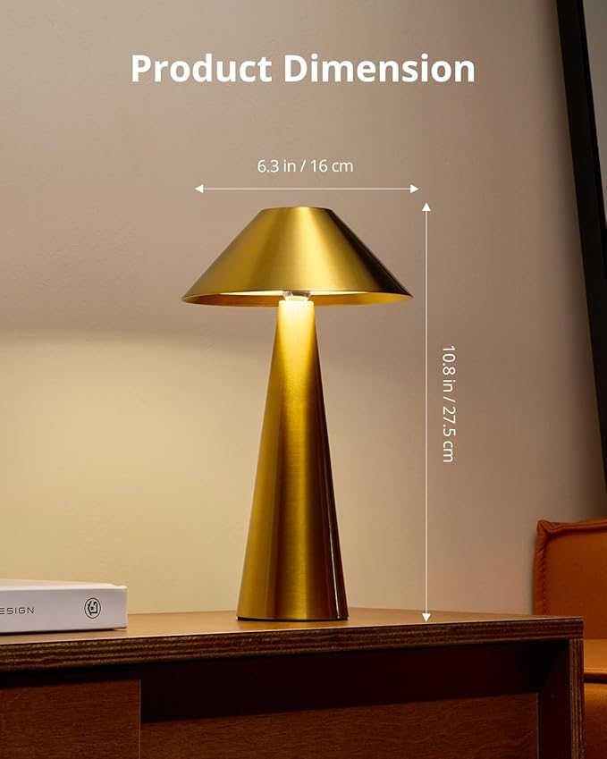 Bojim 2 Pack Rechargeable Cordless Table Lamp, Gold LED Battery Operated Wireless Table Lights, Touch for Color Changing Dimmable, IP54 Waterproof for Restaurant, Dining, Outdoor, Patio, Outside - Bloomnest