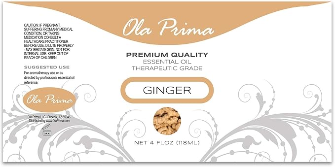 Ola Prima Ginger Essential Oil Therapeutic Grade for Aromatherapy, Diffuser, Lymphatic Massage, Hair, Skin – 4 fl oz Dropper - Bloomnest