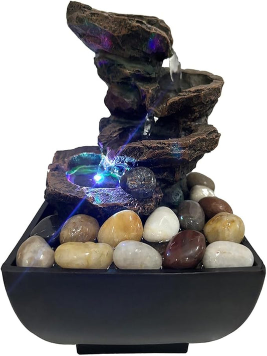 Indoor Tabletop Water Fountain, Resin Meditation Fountain with Color LED Light, Indoor Waterfall Feature for Home Office Decor (A) - Bloomnest