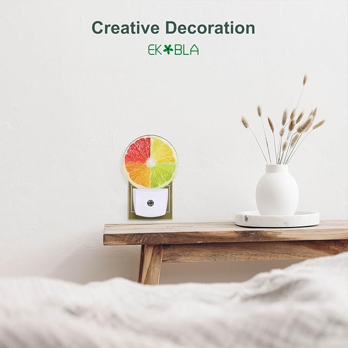 EKOBLA Lemon Novelty Plug-in Nightlights Tropical Fruit Citrus Food Funny Colorful Seasonal Night Lights Plug into Wall Auto Sensor LED for Boys Girls Men Women Home Decor Holiday Gifts - Bloomnest