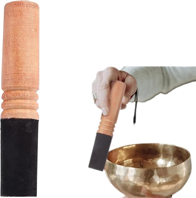 1 Pc Tibetan Singing Bowl Mallet Suede Striker, Handmade Leather Wrapped Meditation Mallet Sound Bowl Stick, Buddha Musical Instruments for Buddhist Meditation Yoga Chime, Black & Brown - Bloomnest
