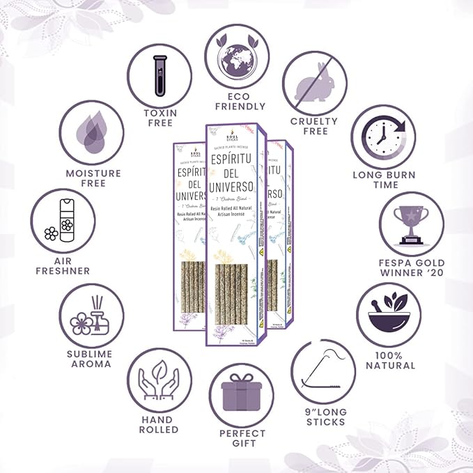SOUL STICKS Handcrafted 10pcs Resin Artisan Incense Sticks Non-Toxic & Long Lasting Aromatic Sticks for Yoga Meditation Relaxation Aromatherapy Cleansing & Purification (7 Chakra Blend) SoulSticks