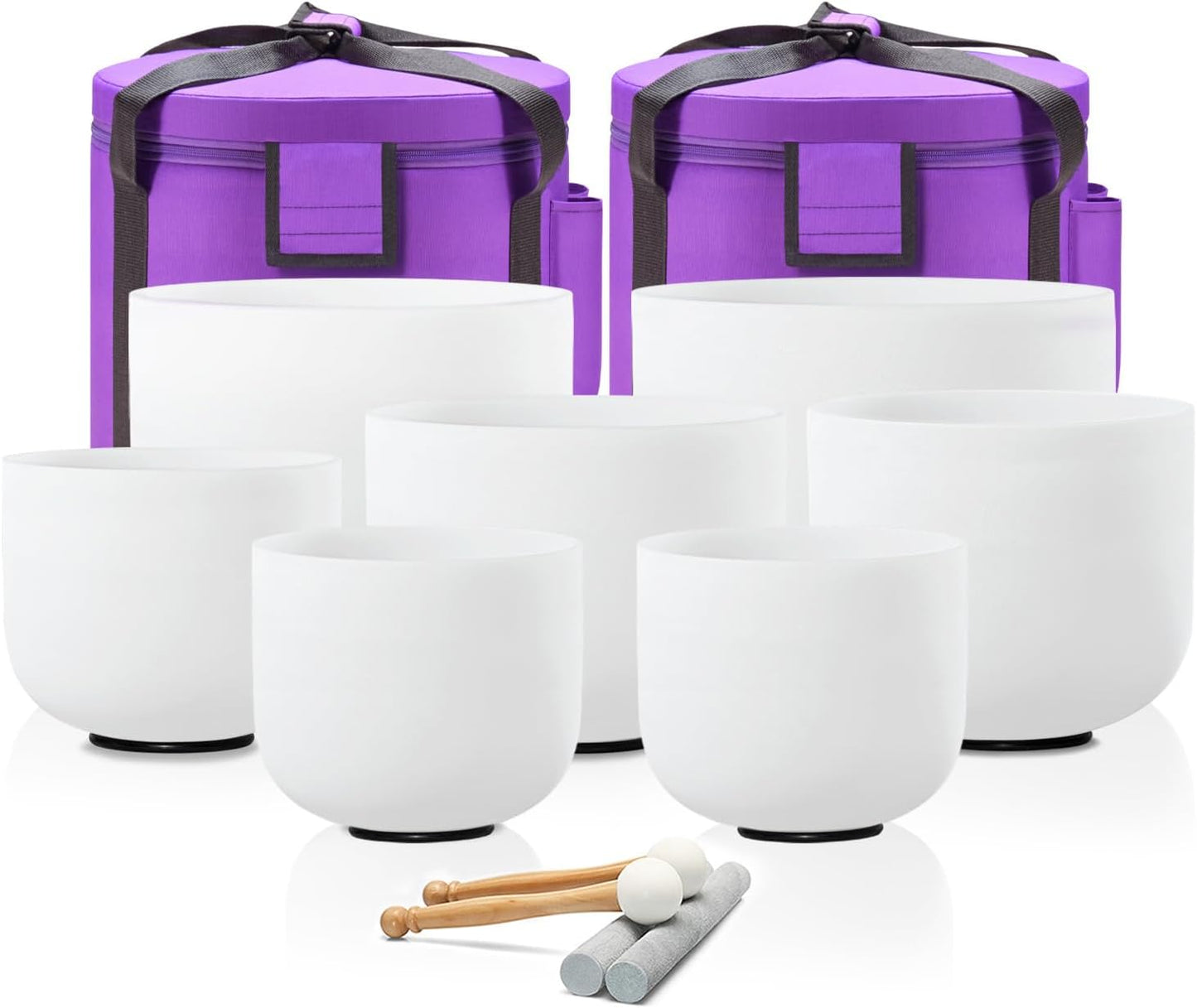 CVNC 432HZ 7-12 Inch Set Of 7 Pcs Frosted Quartz Crystal Singing Bowls With 2 Pcs Carrying Case bag Sound Healing