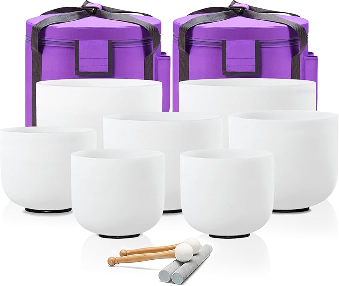 CVNC 432HZ 7-12 Inch Set Of 7 Pcs Frosted Quartz Crystal Singing Bowls With 2 Pcs Carrying Case bag Sound Healing - Bloomnest