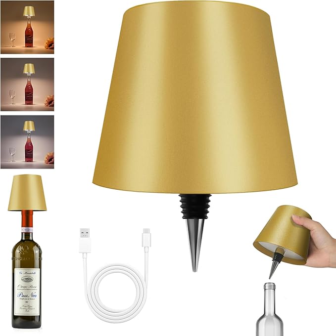 2025 New Wireless Bottle Lamp - LED Bottle Lights for Liquor & Wine Bottles, Cordless Lampshade, Whiskey Bottle Top Light, Bottle Stopper Night Light Kit, Rechargeable 3-Tone Touch-Dimmable - Bloomnest