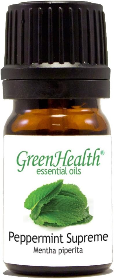 GreenHealth Peppermint Supreme Essential Oil – 5 ml – 100% Pure & Uncut – Mentha Piperita – Amber Glass Bottle w/Euro Dropper – Aromatherapy, Diffuser, DIY, Travel Use Greenals