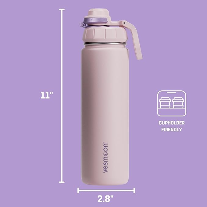Vesmoon Vessence 24 Oz Stainless Steel Tea Infuser Bottle for Loose Leaf Tea, Water, Herbs, Fruits - Triple Layered Insulated, Leak Proof Bottle with Lid and Clip Handle - 24 Hours Hot/Cold - Bloomnest