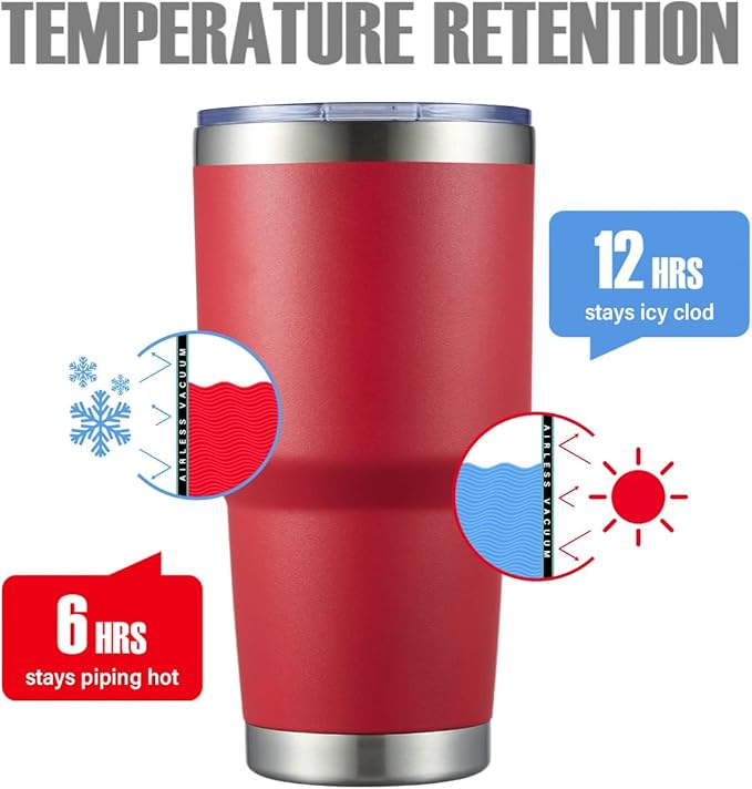 MEWAY 30oz Insulated Tumbler With Lids and Straws,Stainless Steel Double Vacuum Coffee Tumbler Cup, Brush, Durable Powder Coated Coffee Cup for Cold & Hot Drinks, Office, Travel(Coral red,4 PACK) - Bloomnest