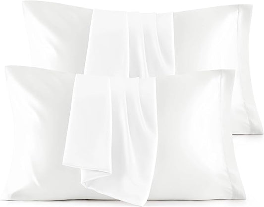 Bedsure Satin Pillowcase Standard Set of 4 - Pure White Silky Pillow Cases for Hair and Skin 20x26 Inches, Pillow Covers with Envelope Closure, Gifts for Women Men - Bloomnest