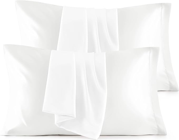 Bedsure Satin Pillowcase for Hair and Skin Queen - Pure White Silky Pillowcase Set of 4 with Envelope Closure, Similar to Silk Pillow Cases, Gifts for Women Men, 20x30 Inches - Bloomnest