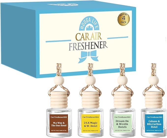 HoogaLife Car Air Freshener Diffuser 4 Pack Hanging Car Freshener for Women - 24.K Magic & W. Hotel ＆ Cabane & Rltz. CarIton Hotel ＆ Droam 0n & Westln Hotels ＆ M.y Way & The 0ne Hotel Fragrance Oil - Bloomnest