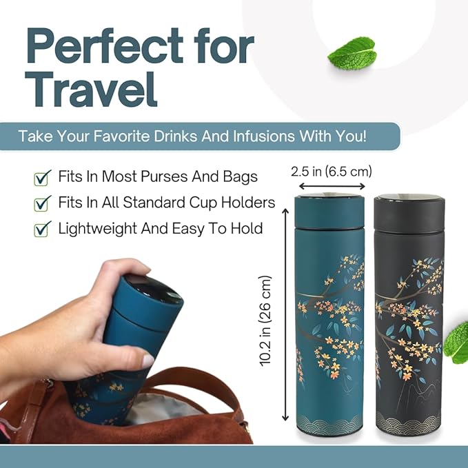 Farasi Set of Two Tea Infuser Bottle for Hot and Cold Infusions for Loose Leaf Tea Smart Water Bottle with Fahrenheit Temperature Display, Stainless Steel, Insulated Infuser Bottle - 15 oz - Bloomnest