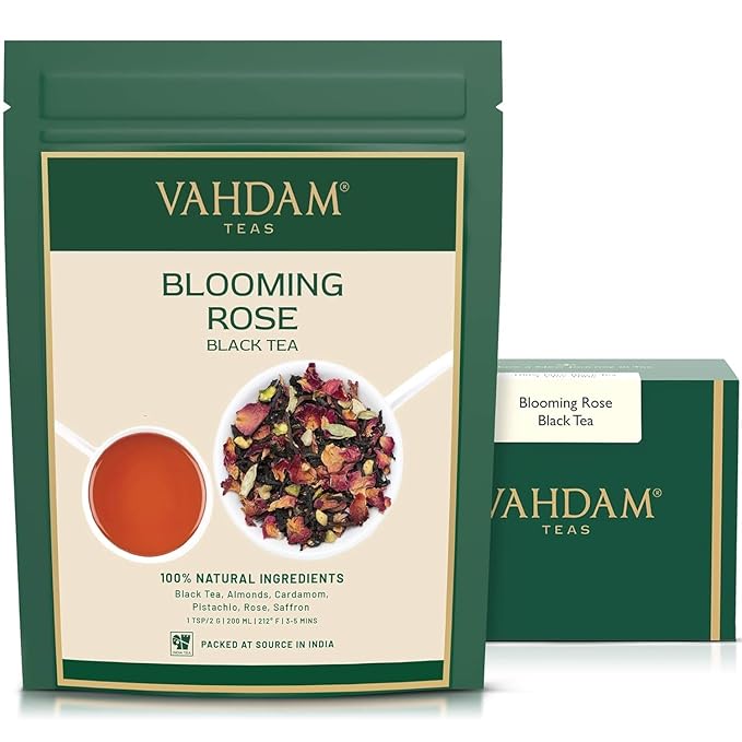 VAHDAM, Blooming Rose Black Tea - Premium Black Tea with Rose Petals (3.5oz) DELICIOUS & AROMATIC Black Tea Loose Leaf with Fragrant Rose Petals | Vacuum Sealed Pack - Bloomnest