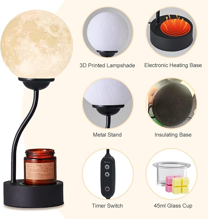 Candle Warmer Lamp with 7 Colors Moon Lamp,Electric Candle Warmer with Timer,Gifts for Mom, Candle Lamp, Vintage Wax Melt Warmer for Scented Wax for Jar Candle with Glass Cup (Colors Moon lamp) - Bloomnest