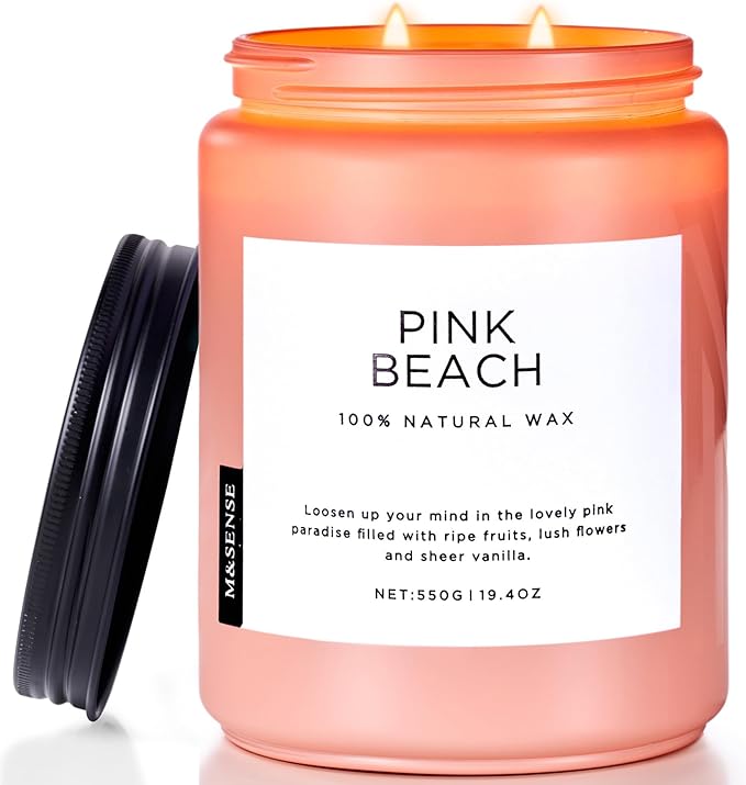 M&SENSE Pink Beach Sands Jar Candle, 19.4oz Pineapple Coconut Scented Natural Soy Candles for Home Scented, 110 Hour Burn Time, Home Decor Gift for Women, Friends, Family, Colleagues, Couples - Bloomnest