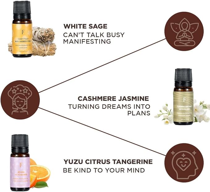 Folkulture Essential Oils for Home | Set of 6 (0.34 fl oz x 6) Diffuser Oils for Relaxation | Sage, Citrus, Jasmine, or Vanilla Essential Oils for Meditation | Lavender Oil for Gifts for Women - Bloomnest