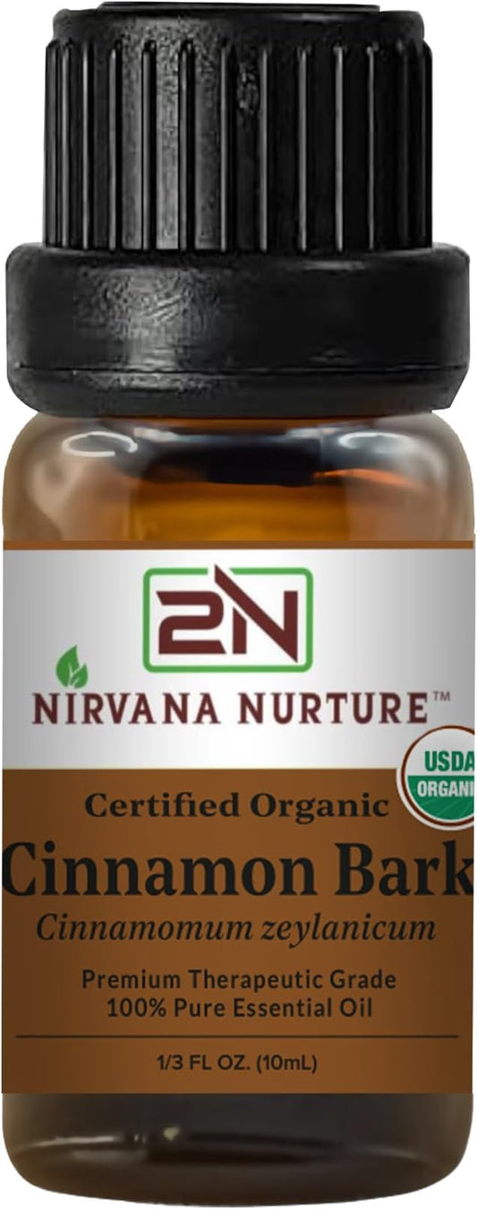 Cinnamon Bark Essential Oil, USDA Certified Organic, 100% Pure Undiluted, Aromatherapy Oil for Diffuser, Hair & Skin Care NirvanaNurture