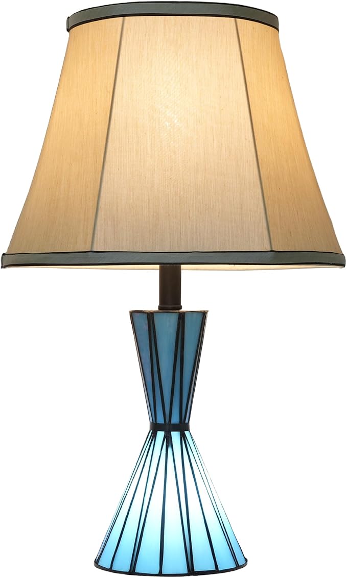 Blue Glass Table Lamps Set of 2 for Living Room 3-Way Dimmable Bedside Desk Lamps with 13 inches White Shade for Living Room Home Office - 2 LED Bulbs Included - Bloomnest