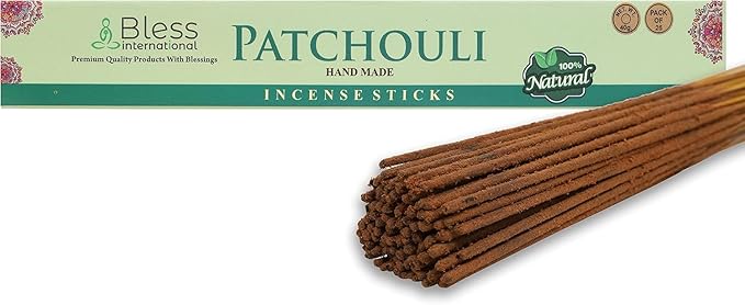 Bless-Patchouli 100%-Natural-Handmade-Hand-Dipped Organic-Chemicals-Charcoal-Free Purification-Relaxation-Positivity-Yoga-Meditation Best-Woods-Scent (25 Sticks (1.4 OZ)) BlessInternational