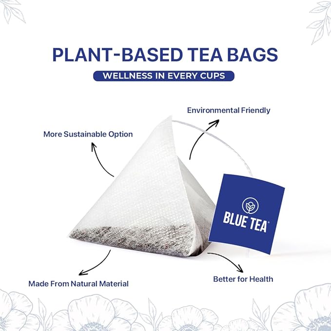 BLUE TEA - Butterfly Pea Flower Tea - Ashwagandha - 10 Count - Pyramid Plant Based Tea Bag | ANTIOXIDANT RICH | Caffeine Free - Flower Based - Herbal Tea - Non Bitter | Zipper Pack - Bloomnest