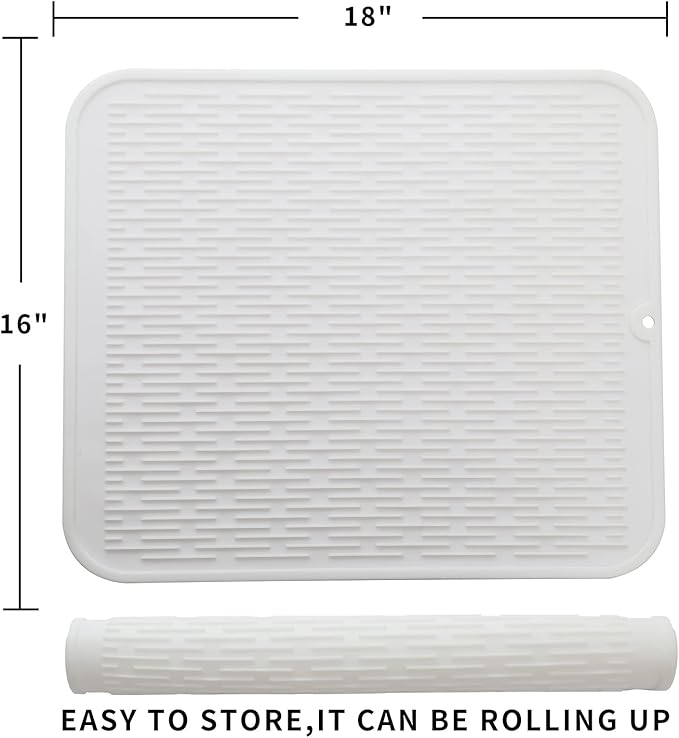Silicone Dish Drying Mat for Multiple Usage,Easy clean,Eco-friendly,Heat-resistant Silicone Mat for Kitchen Counter or Sink,Refrigerator or Drawer Liner White XL 18 inches x 16 inches - Bloomnest
