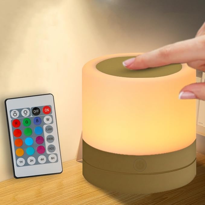 ERUN Nursery Night Light for Kids, USB Rechargeable Small Desk Lamp,13 RGB Colors & 4 Brightness & 1 Remote, Touch Bedside Cordless Table Lamp, Portable Night Lamp for Bedroom Living Room Home (Gold) - Bloomnest