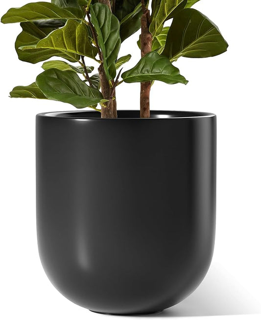 LE TAUCI 12 Inch Pots for Plants, Ceramic Large Planters for Home Garden Patio Office, Indoor Modern Plant Pots with Drainage Hole and Rubber Plug, Black - Bloomnest
