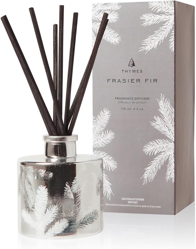 Thymes Frasier Fir Reed Diffuser Set – Includes Reeds, Fragrance Oil, and Frosted Glass Bottle – Fragrance Oil Diffuser – Room Fresheners – Luxury Home Decor – Silver (Statement, 4 fl oz) - Bloomnest