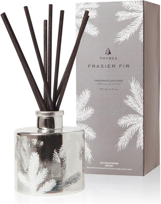 Thymes Frasier Fir Reed Diffuser Set – Includes Reeds, Fragrance Oil, and Frosted Glass Bottle – Fragrance Oil Diffuser – Room Fresheners – Luxury Home Decor – Silver (Statement, 4 fl oz) - Bloomnest