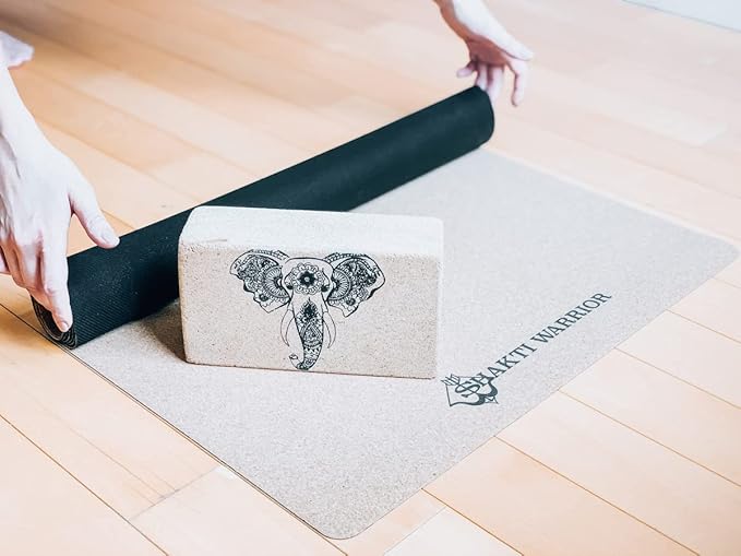 Shakti Warrior Cork Yoga Mat - Artist Designed, Premium Printed Eco-Friendly Non-Slip mat, Great for Regular & Hot Yoga, Pilates, Workouts 72 inch x 24 inch x 3mm Thick - Bloomnest