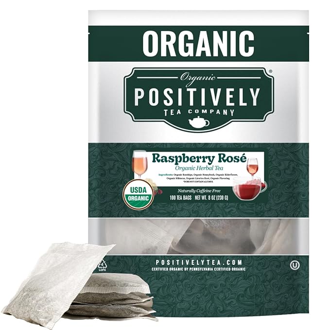 Organic Positively Tea Company, Raspberry Rosé, Herbal Tea Bags, 100 Count, Eco-Friendly Tea Bags, Non-GMO - Bloomnest