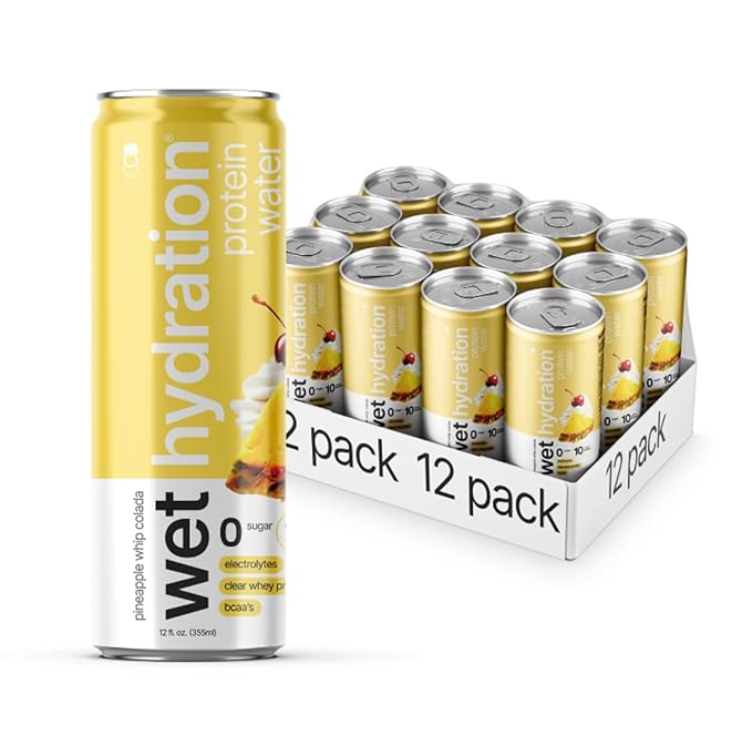 Wet Hydration | Functional Wellness Water, Non-Carbonated - Pineapple Whip Colada (12 fl. oz.| Pack of 12) - Zero Calorie Hydration Drink with Electrolytes, Clear Whey Protein, BCAAs, Protein Water, No Sugar, No Artificial Ingredients - Bloomnest