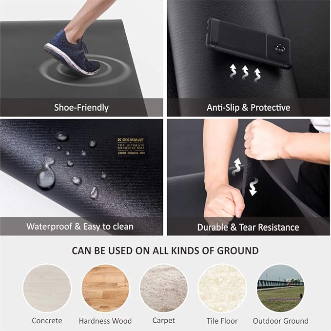 GXMMAT Large Exercise Mat 6'x4'/6'x5'/6'x6'(7mm), Thick Workout Mats for Home Gym Flooring, Extra Wide Non-Slip Durable Cardio Mat, Shoe Friendly, Perfect for Plyo, MMA, Jump Rope, Weights, Fitness - Bloomnest