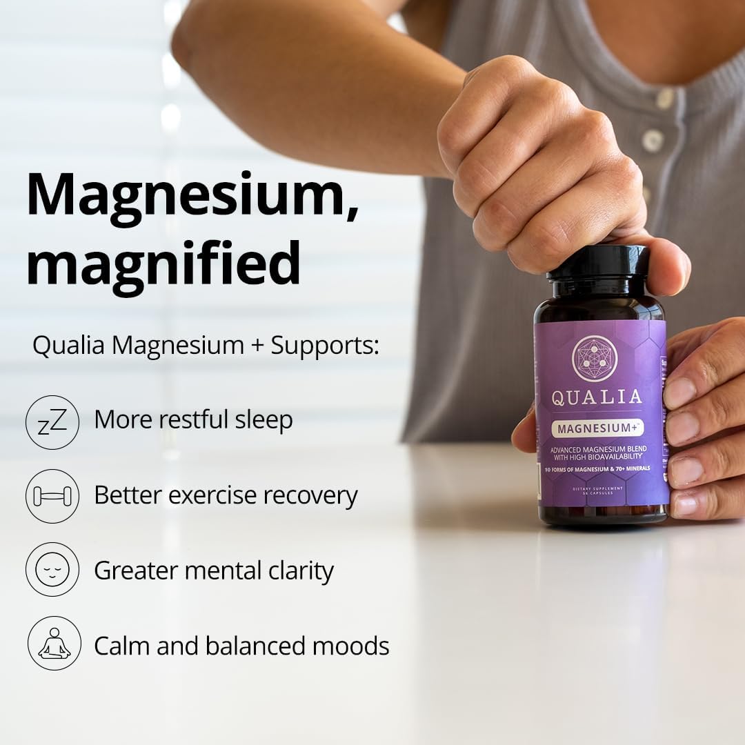 Qualia Magnesium+ | Doctor-Formulated. Premium Formula | High Bioavailability | 10 Forms of Magnesium & 70+ Minerals | Relaxed Mood, restful Sleep, & Exercise Recovery