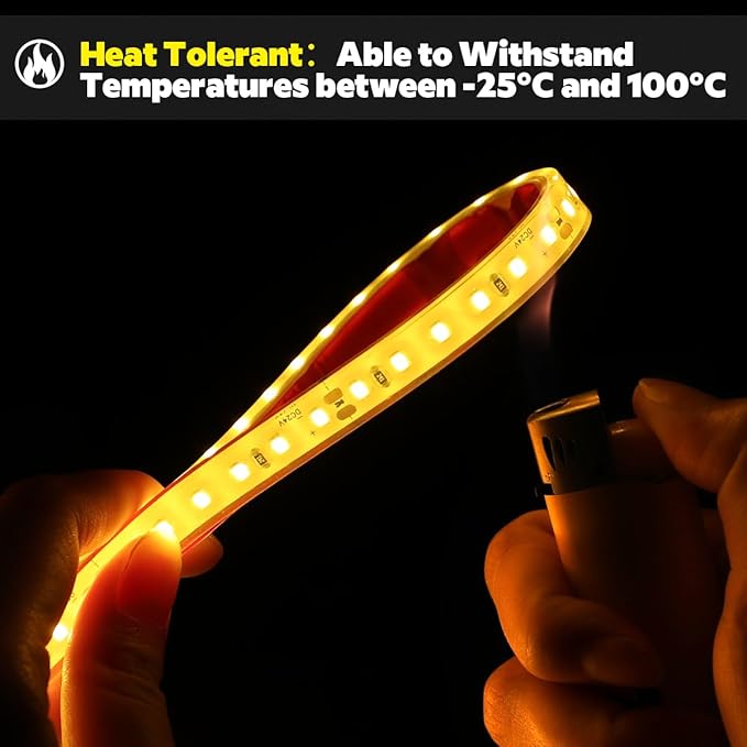 SuperlightingLED DC24V Warm Amber Gold Sauna LED Tape Light 2000K, 5m 16.4ft Long Dense 600 LEDs Flexible Customizable High-Heat Resistant LED Strip Lights IP68 Submersible (Amber Gold) Bloomnest