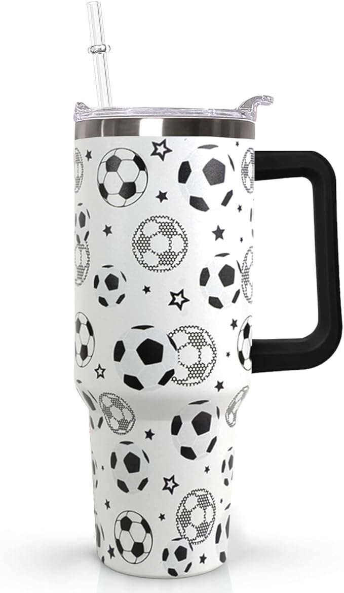 Ceovfoi 40 oz Soccer Coffee Mug Cup Vacuum Insulated Travel Tumbler with Handle Lid and Straw,Soccer Coach Gifts,Football Accessories Stuff - Bloomnest