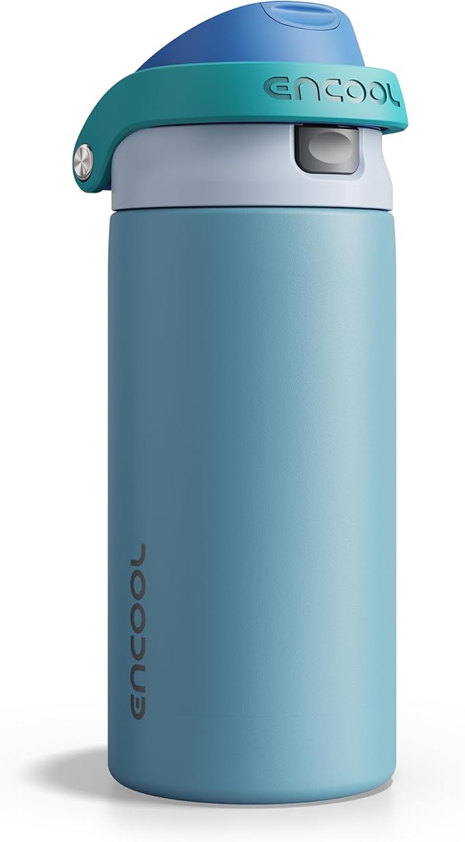 ENCOOL Leakproof Insulated Water Bottle with Straw Dual-Sip Water Bottle Bag-Safe Design for Work, Commute & Gym – Keeps Drinks Cold All Day, 18 oz, Teal Blue ENCOOL