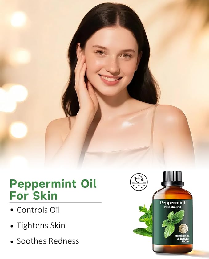 Peppermint Essential Oil Pure, Mumianhua Natural Peppermint Oil for Diffuser, Aromatherapy, Skin, Hair,SPA, DIY, Soap Making,Cleaning 3.38 Fl Oz - Bloomnest
