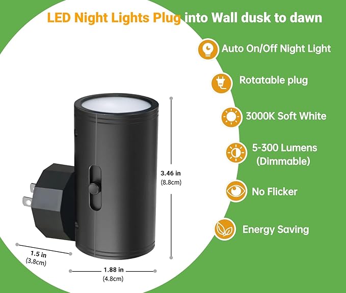 GEPLAD 4 Pack LED Night Light, Plug Into Wall, Dusk to Dawn Sensor, Soft White 3000K,Uplight & Downlight, for Bedroom, Stairway, Hallway,Bathroom Dimmable - Bloomnest